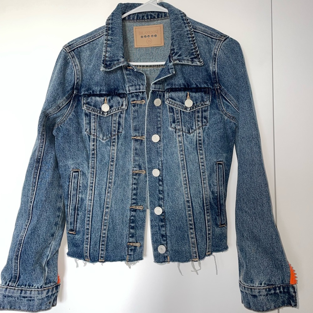 Blank NYC Jean Jacket with Orange Detail Zippers - Size XS